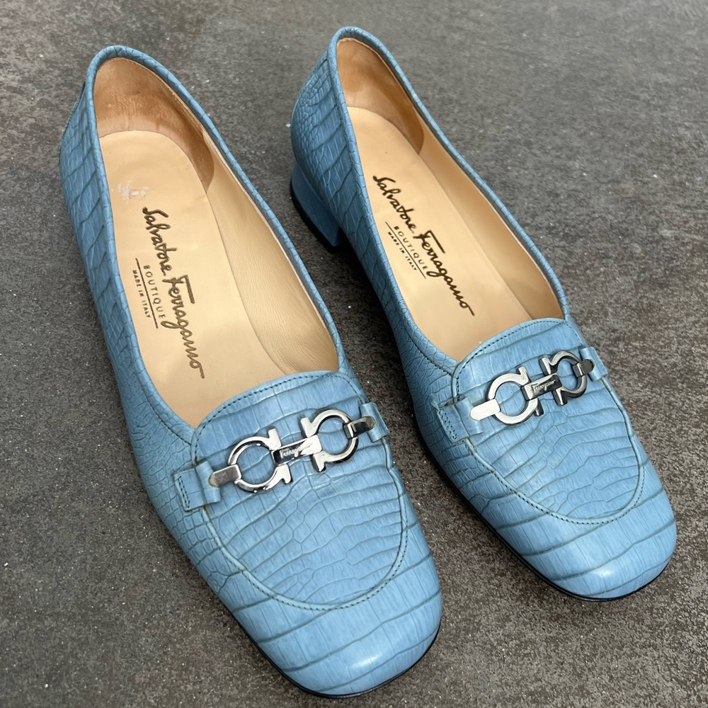 Salvatore Ferragamo Blue Leather Loafers